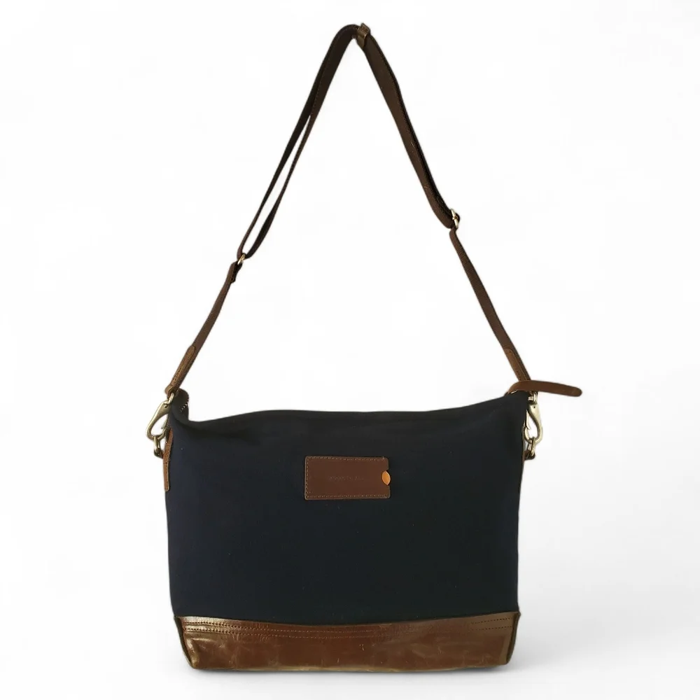 PROPERTY OF... Vintage Navy Blue‎ Wool Blend / Cognac Leather Men's Day Bag